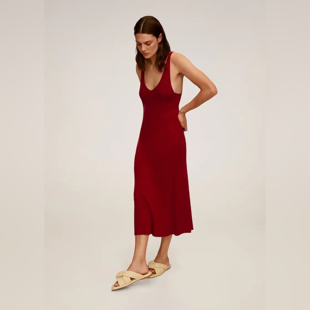 Mango Red Ribbed Midi dress